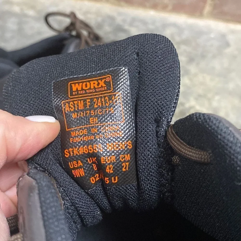 Worx by Red Wing Brown Steel Toe Safety Shoe Size 9WW NEW